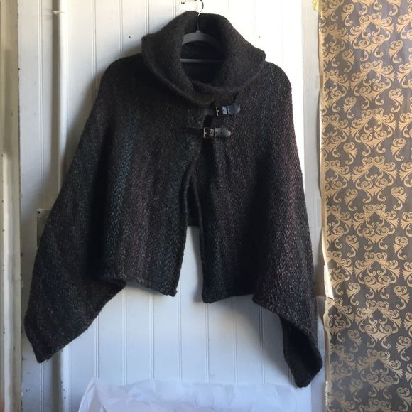 John Branigan Weavers Sweater Shawl Collar Wool Poncho Cape Wrap Jacket Buckles - Picture 1 of 11